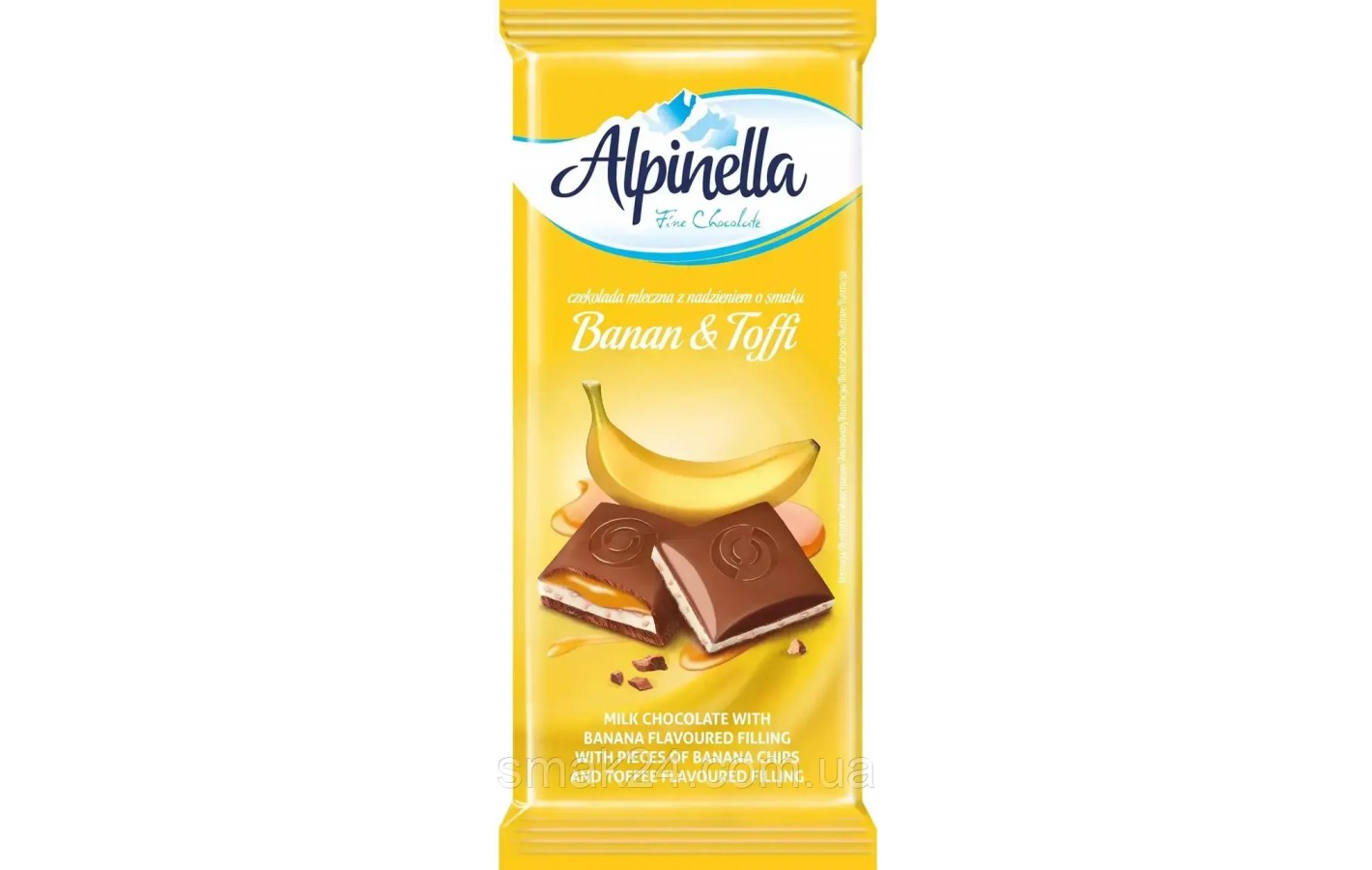 Шоколад молочный с бананом и тоффи ALPINELLA BANAN & TOFFI  100г Польша