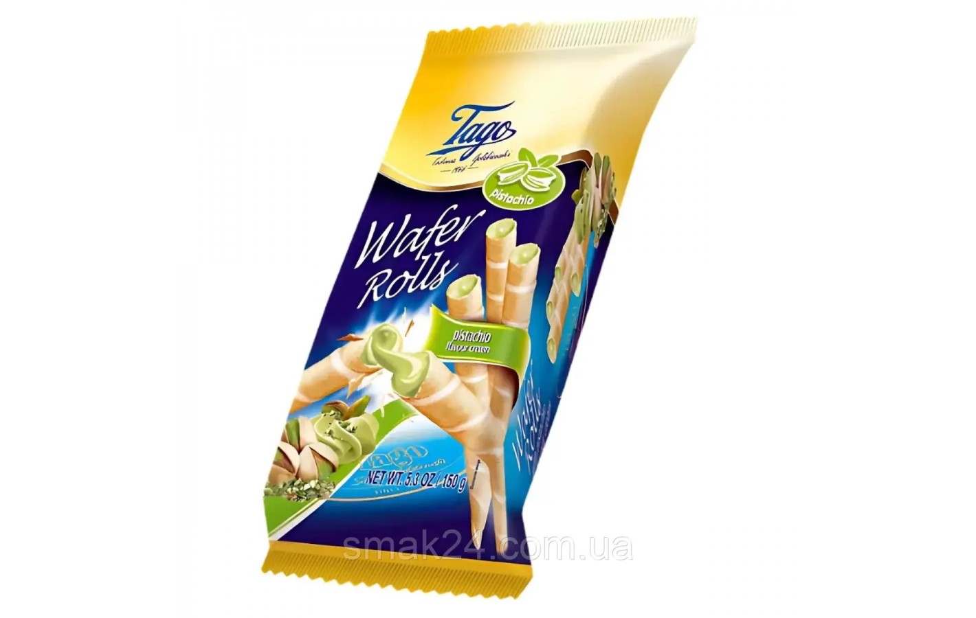 Вафельные трубочки с фисташковым кремом Tago Wafer Rolls pistachio 150г Польща