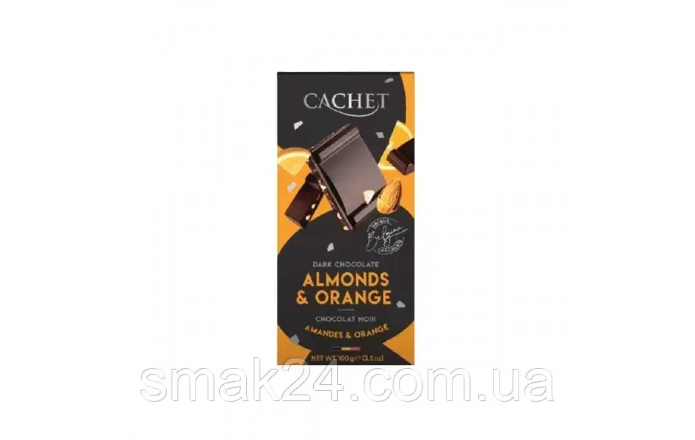 Шоколад Cachet (Кашет) черный 57% какао с миндалем и апельсином Бельгия 100г
