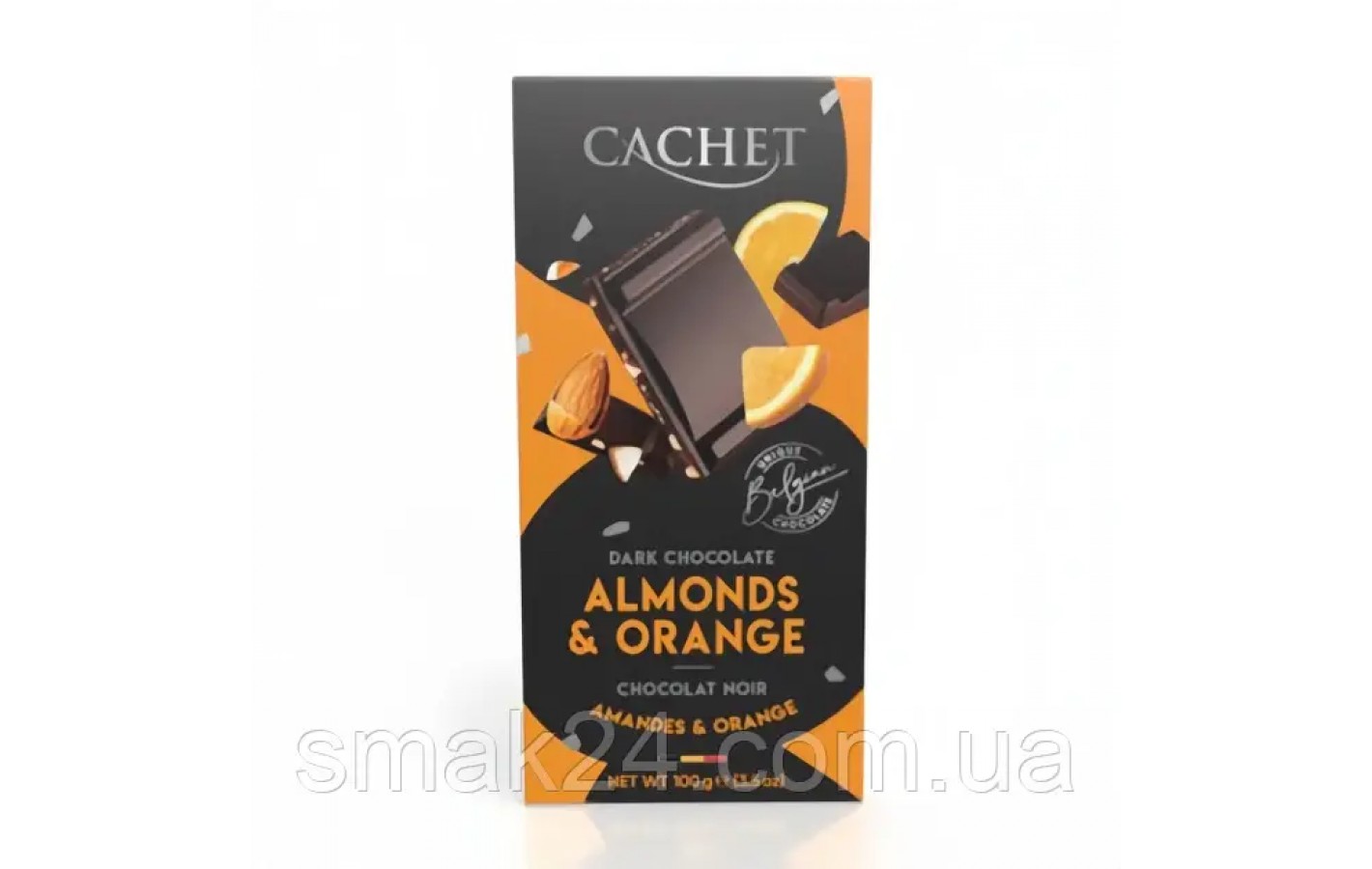 Шоколад Cachet (Кашет) черный 57% какао с миндалем и апельсином Бельгия 100г