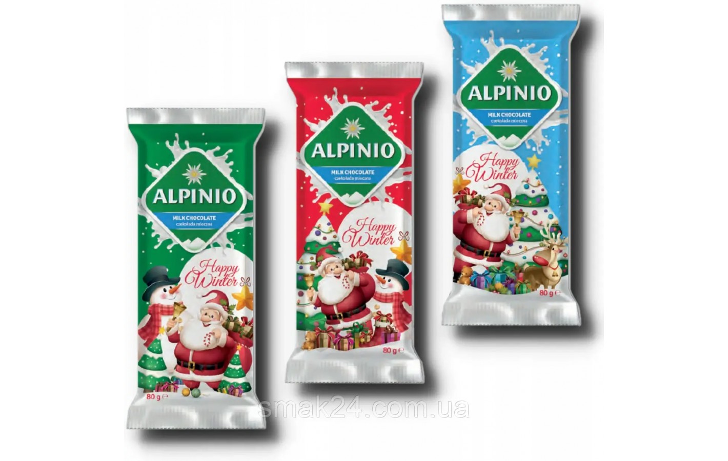 Шоколад молочний Alpinio Merry Christmas 80 г Польша