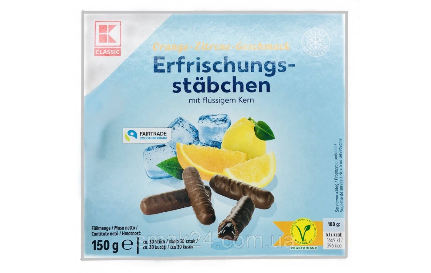 Шоколадные конфеты ( палочки ) с апельсиново-лимонным соком Erfrischungs-Stabchen 150г Германия
