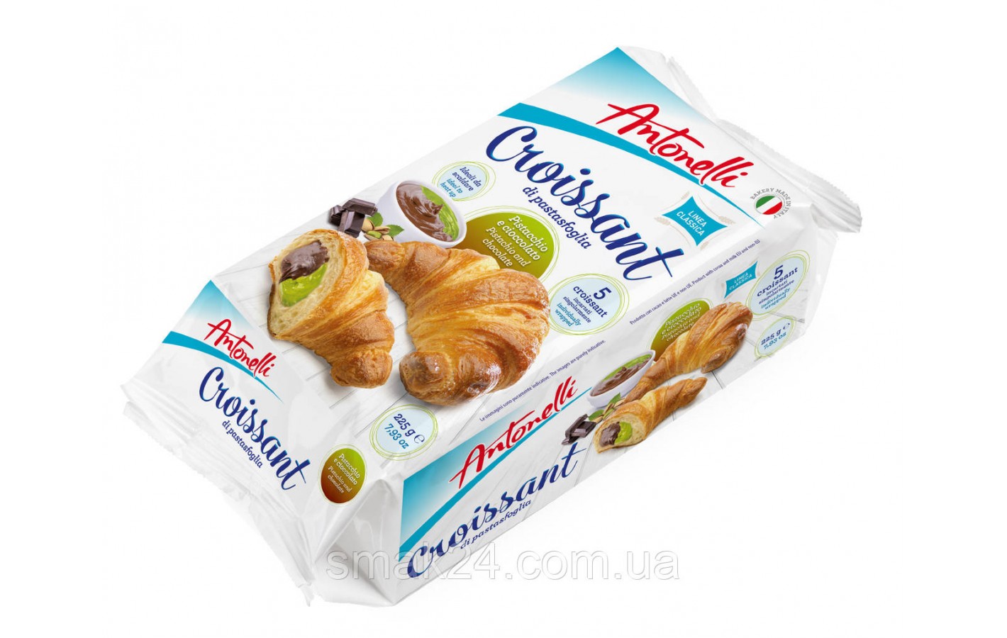 Круассаны с шоколадно-фисташковым кремом Antonelli Croissant Pistachio e cioccolato 225г Италия