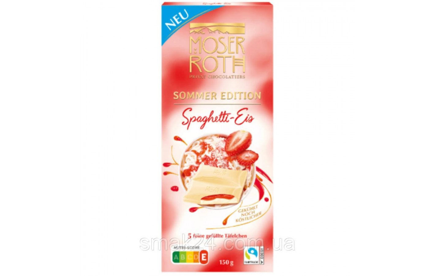 Шоколад белый Клубника со сливками Moser Roth Sommer Edition Spaghetti Eis, 150 г Германия