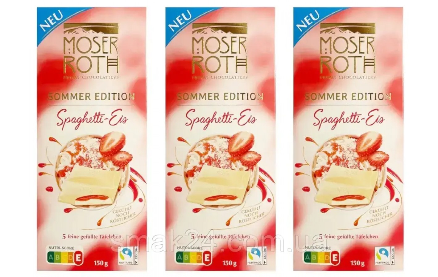 Шоколад белый Клубника со сливками Moser Roth Sommer Edition Spaghetti Eis, 150 г Германия
