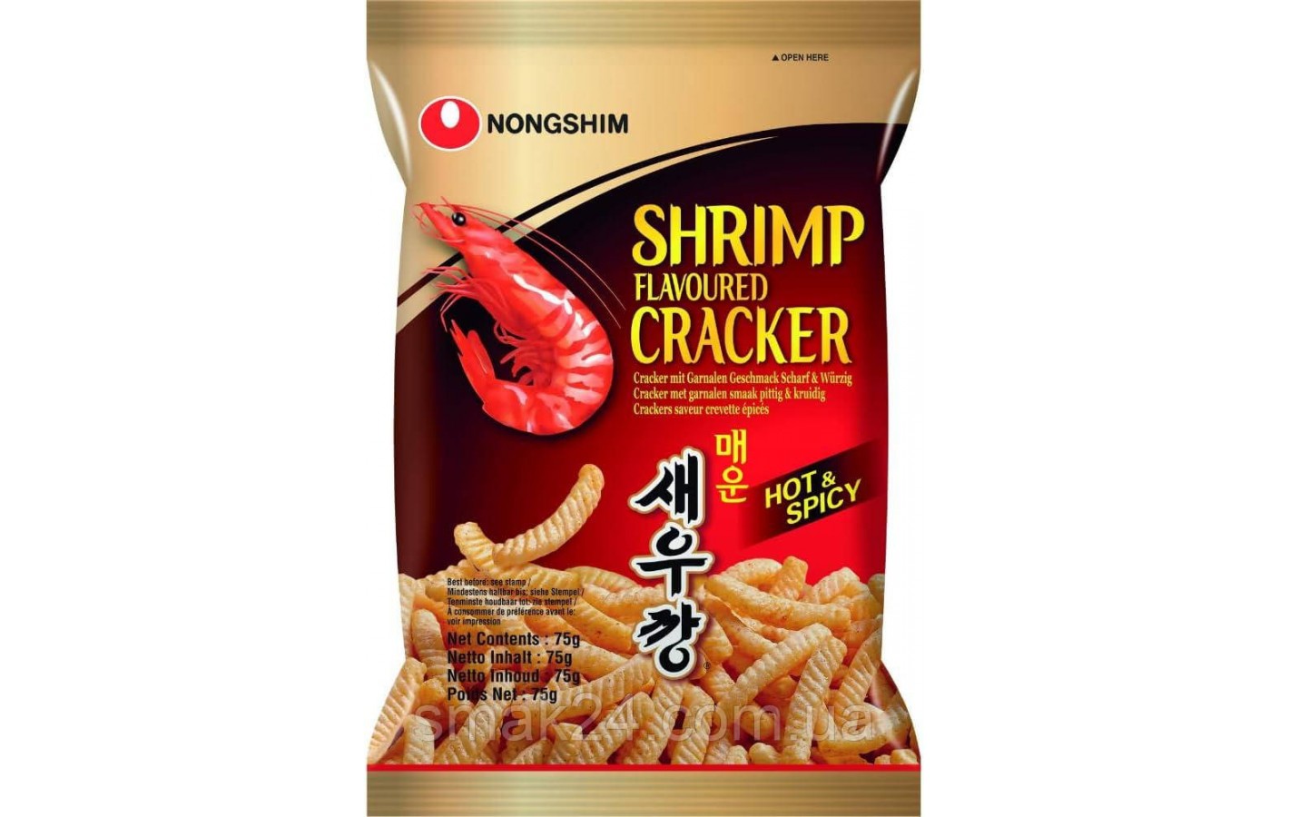 Крекеры со вкусом острых креветок Nongshim Shrimp Flavoured Cracker Hot&Spicy 75г Южная Корея