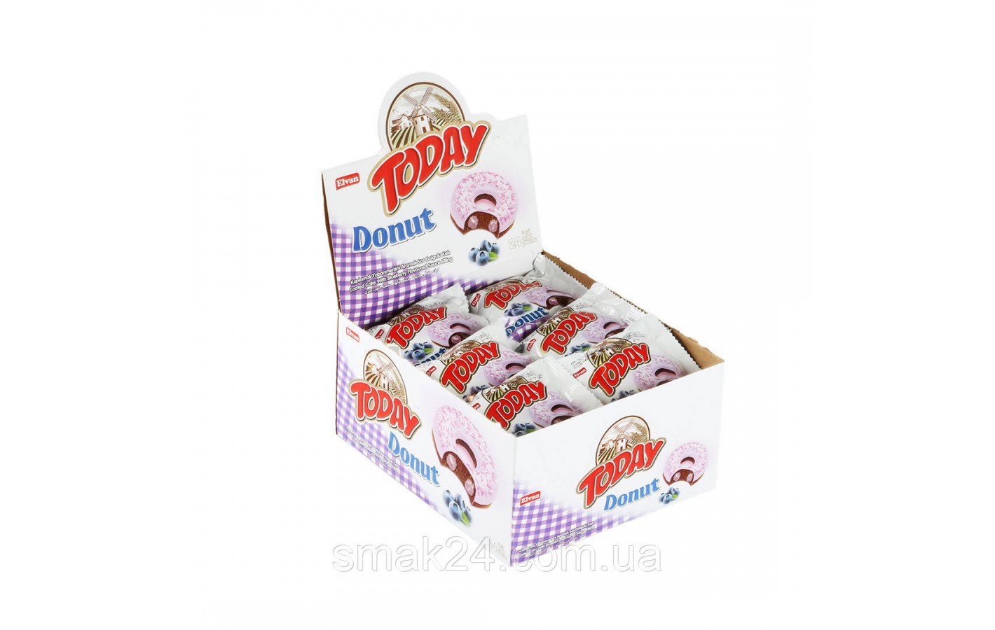 Кекс (донат) в глазури с карамелью Elvan Today Donut Blueberry 50г Турция