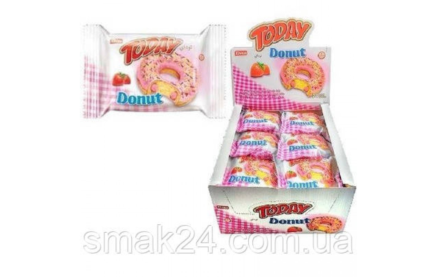 Кекс (донат) в глазури со вкусом клубники Elvan Today Donut Blueberry 1200г Турция