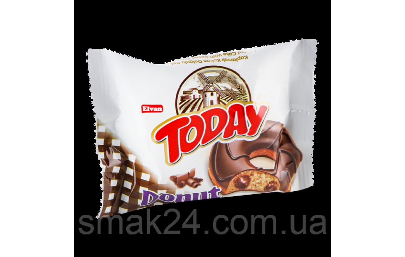 Кекс (донат) в глазури с шоколадам Elvan Today Donut Kakao (24х50г) 1200г Турция