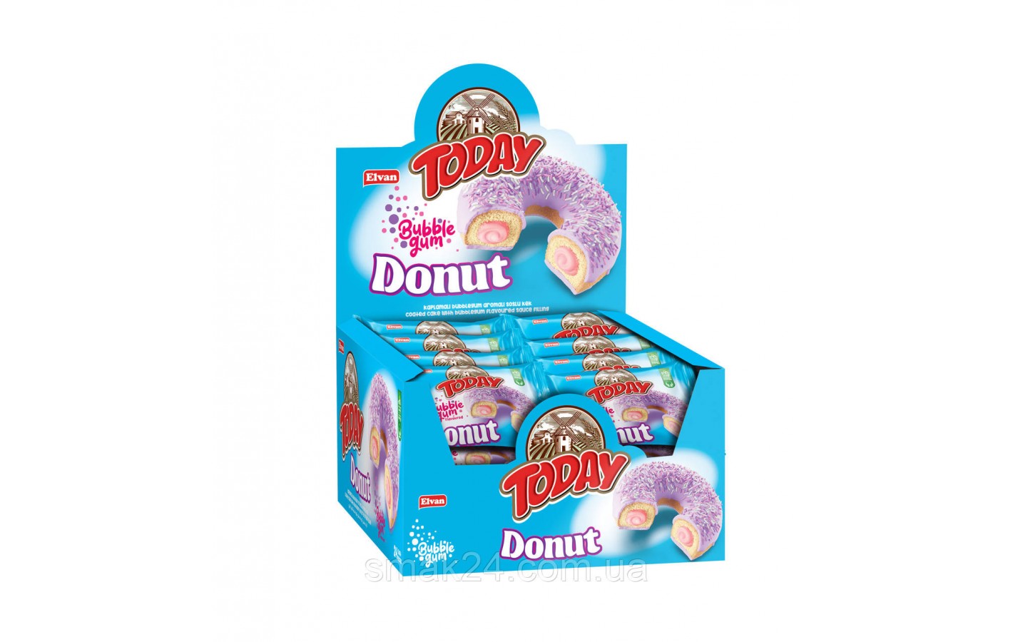 Кекс (донат) в глазури с карамелью Elvan Today Donut Blueberry 1200г Турция