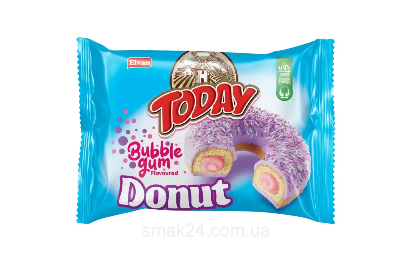 Кекс (донат) в глазури со вкусом клубники Elvan Today Donut Blueberry 50г Турция