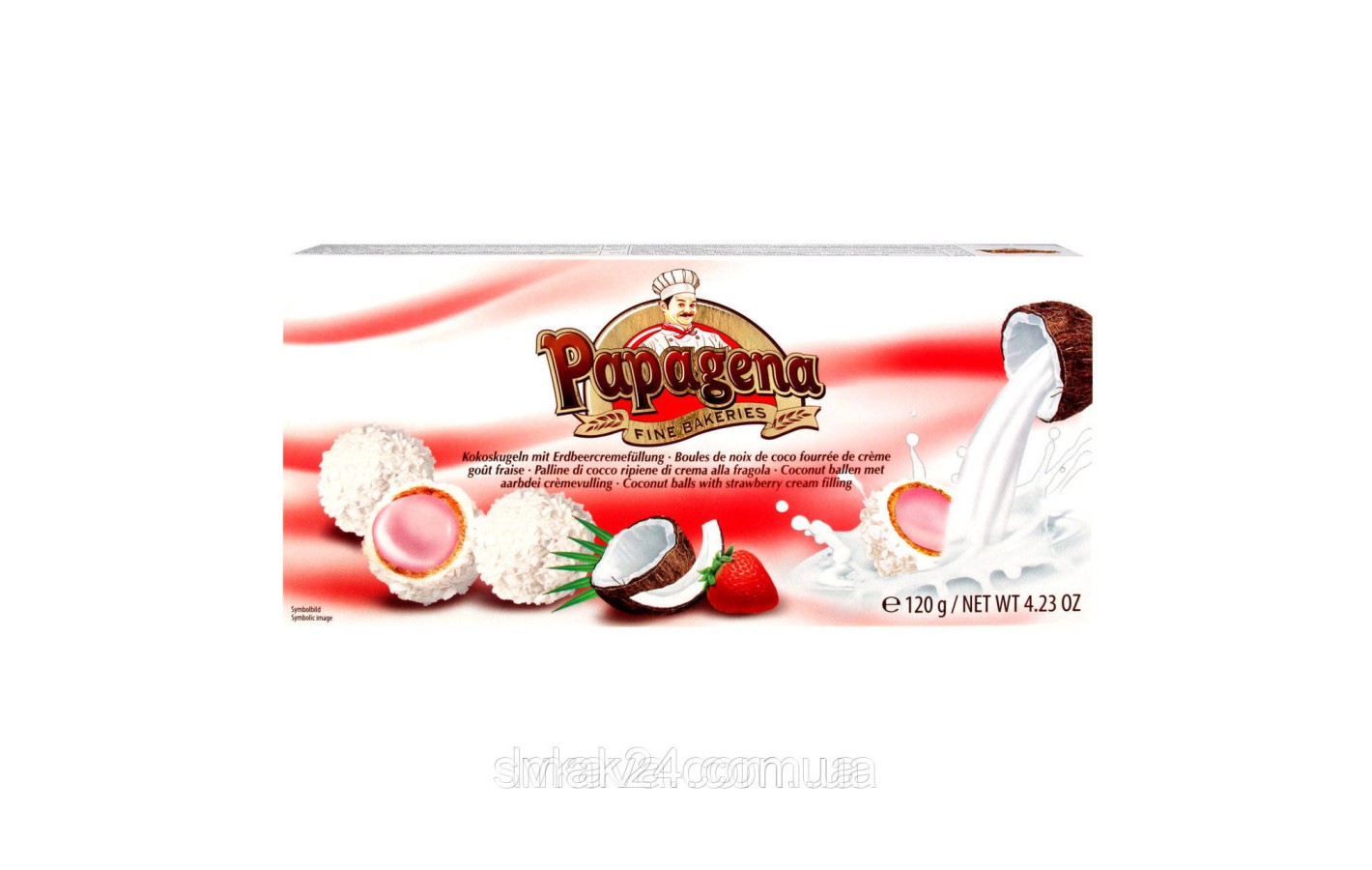 Кокосові цукерки Papagena (вафельні кульки в кокосі з полуничним кремом усередині) Австрія 120г