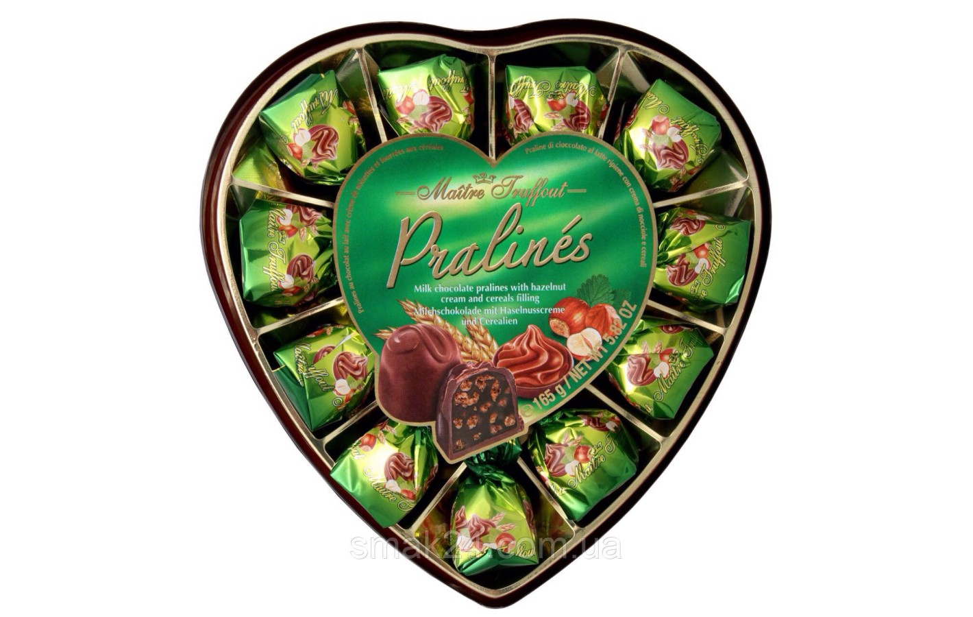 Конфеты Pralines (Пралине фундука с зерновыми сердцами в молочном шоколаде) Maitre Truffout Австрия 165г