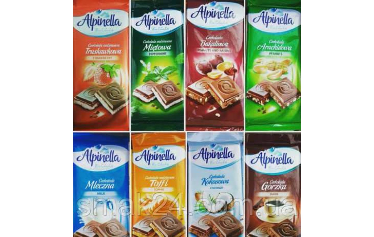 Шоколад alpinella 8 смаків в асортименті. Польща 100 р. ВІД 50 ШТ.