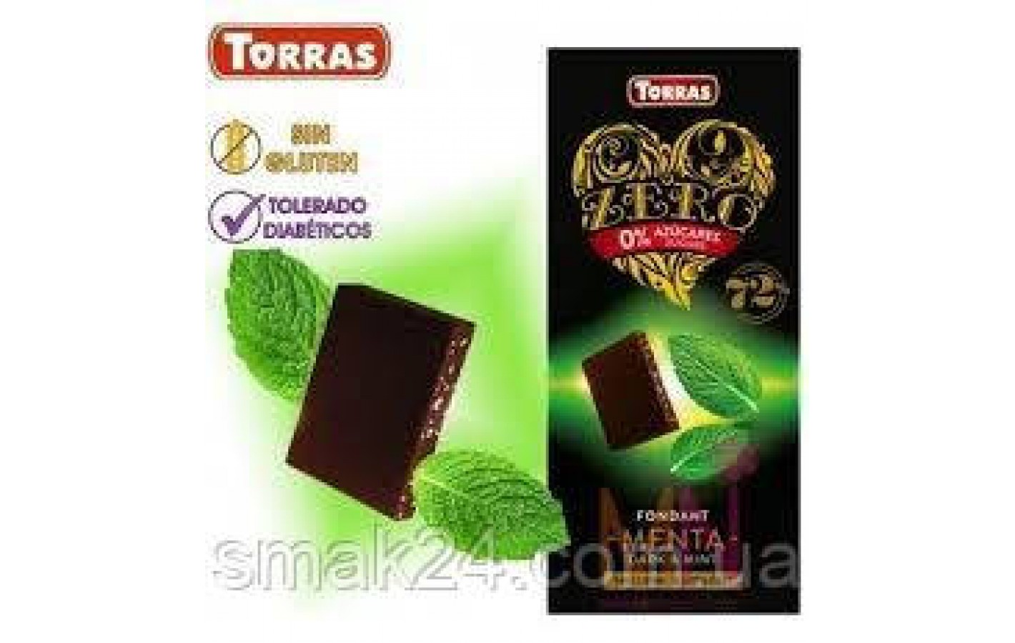 Черный шоколад без сахара и глютена Torras ZERO with mint с мятой 100 г Испания