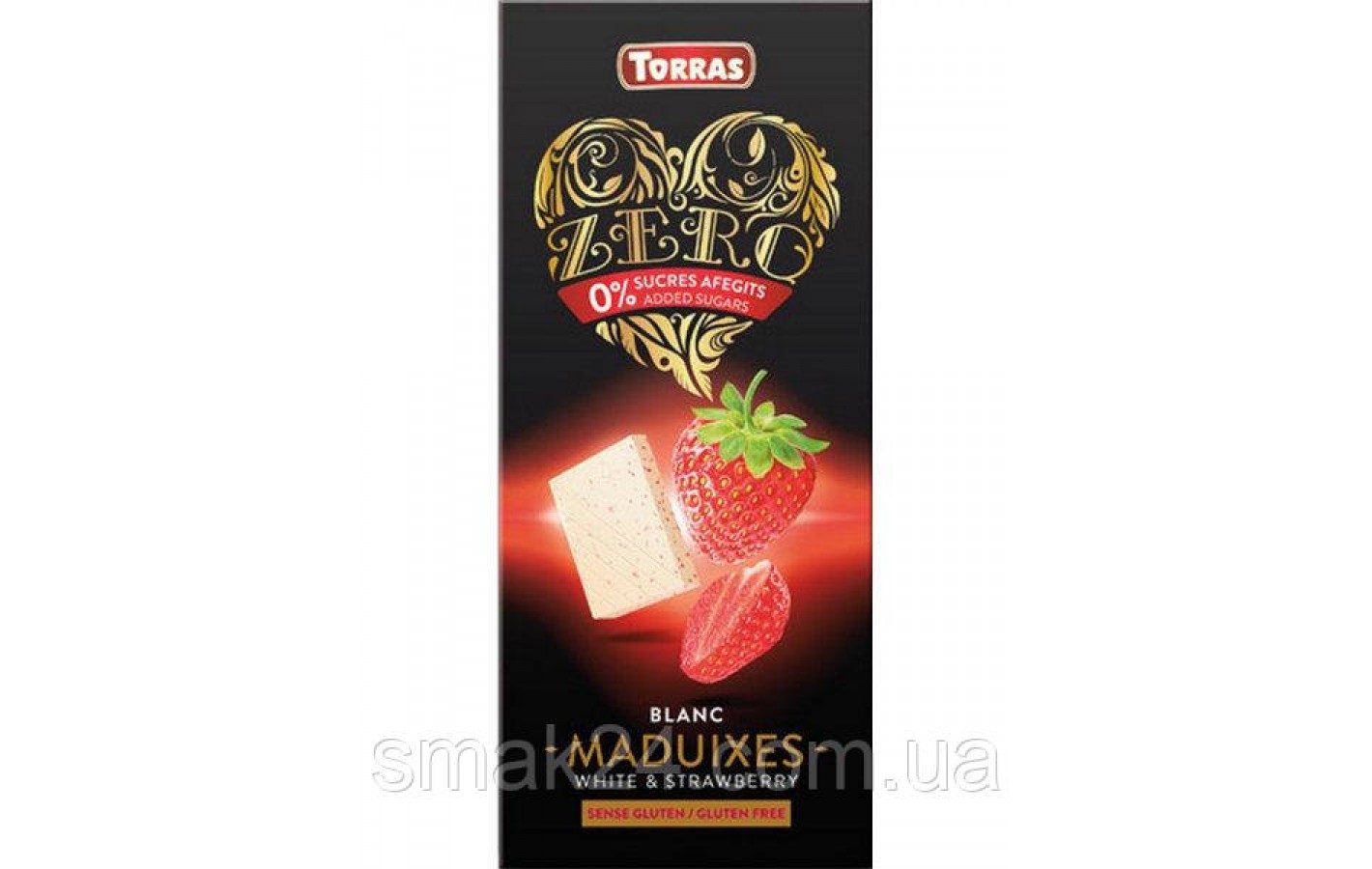Білий шоколад без цукру та глютену Torras ZERO BLANC MADUIXES White Chocolate strawberries з полуницею 125 г