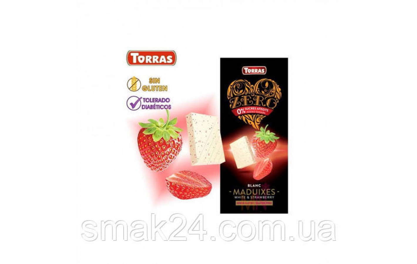 Білий шоколад без цукру та глютену Torras ZERO BLANC MADUIXES White Chocolate strawberries з полуницею 125 г