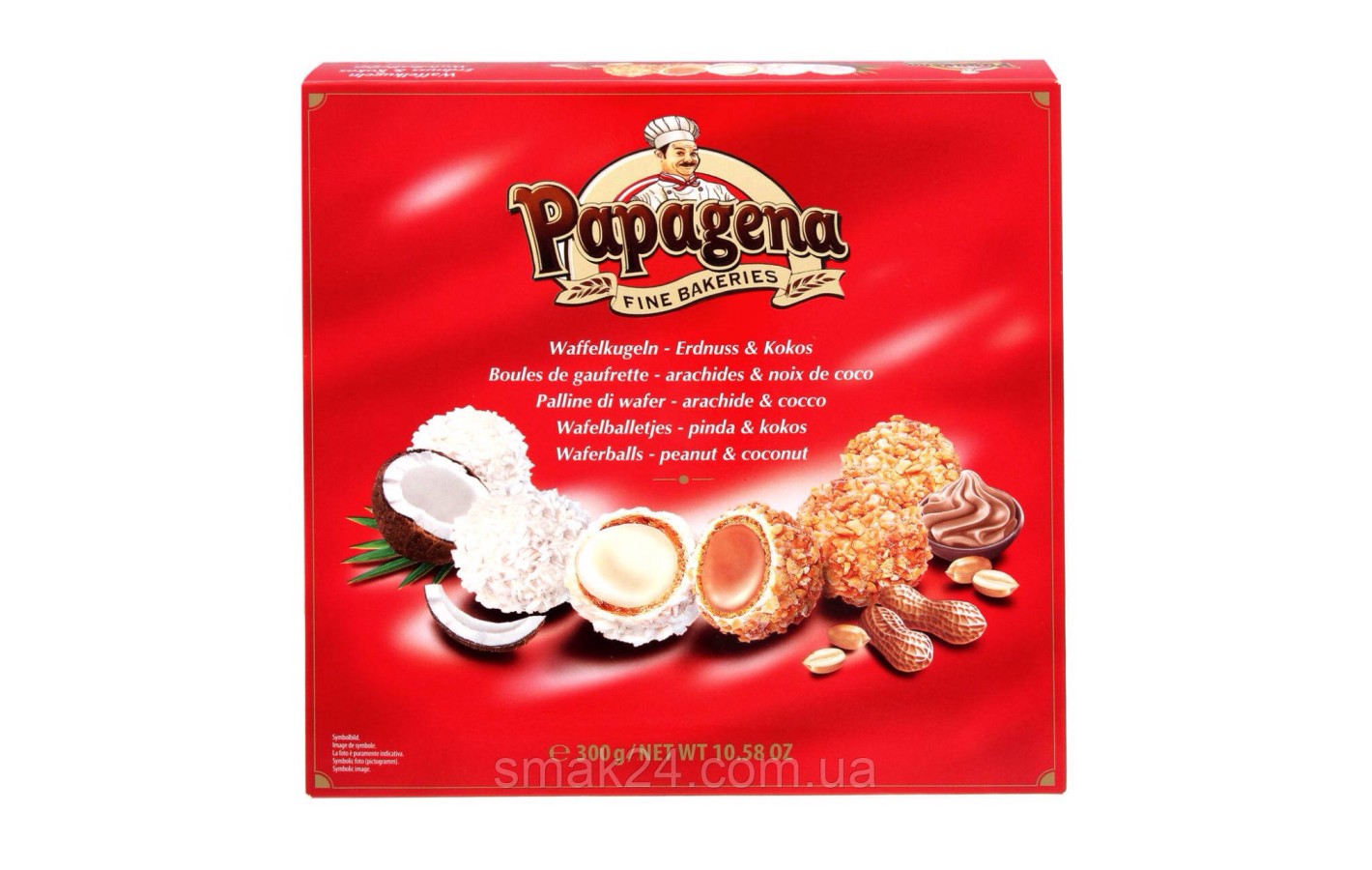Конфеты  Papagena (Папагена вафельные шарики с кокосом и арахисом) Австрия 300 г