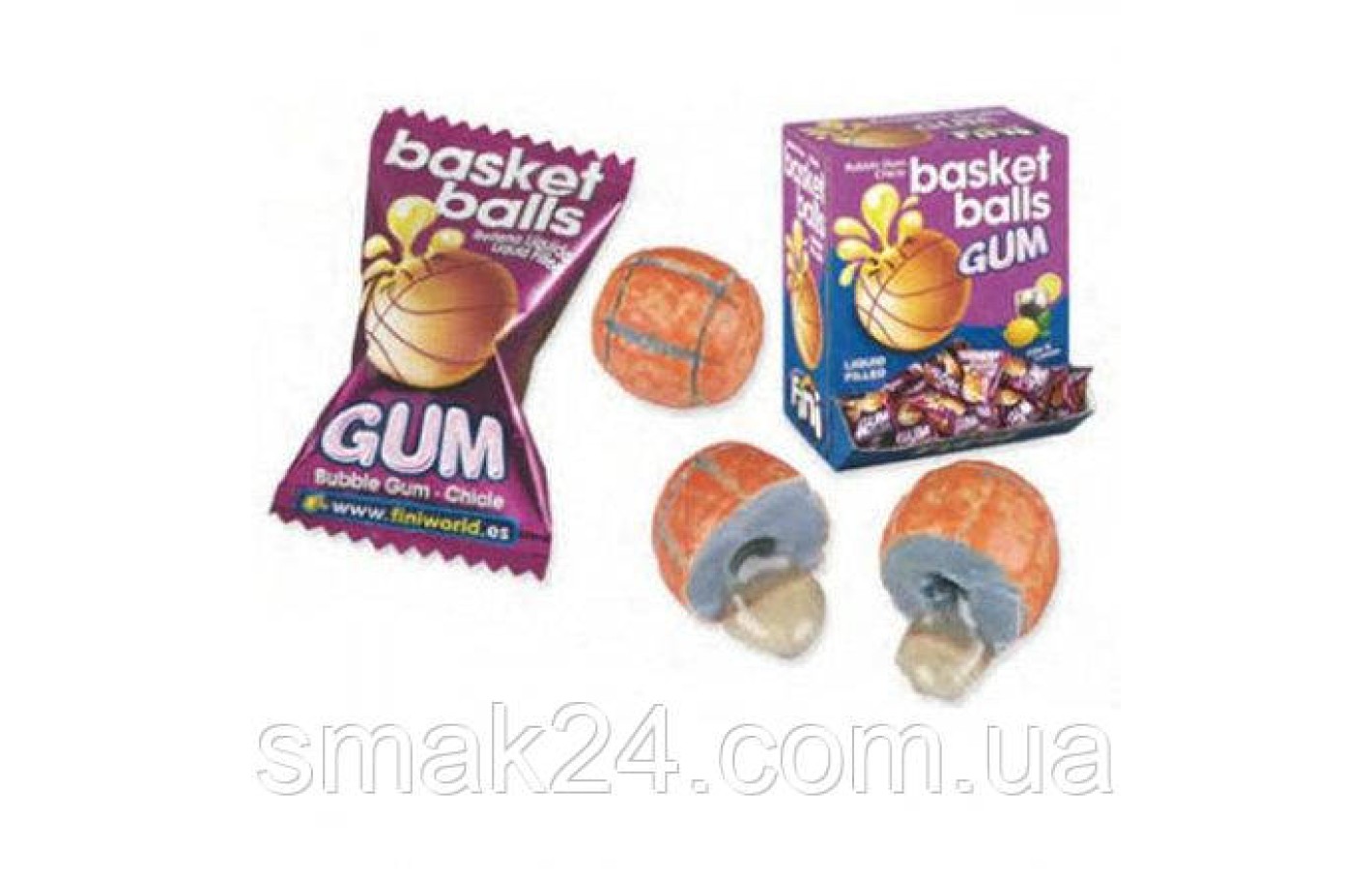 Жувальні цукерки (жуйки) без глютену Fini Basket balls баскетбольний м'яч зі смаком коли і лимон Іспанія 5г