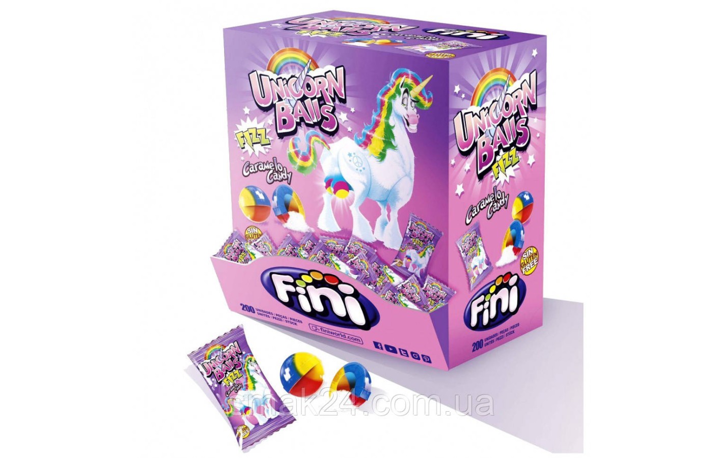 Карамельные конфеты без глютена Fini Unicorn Balls Яйца Единорога Испания 5г