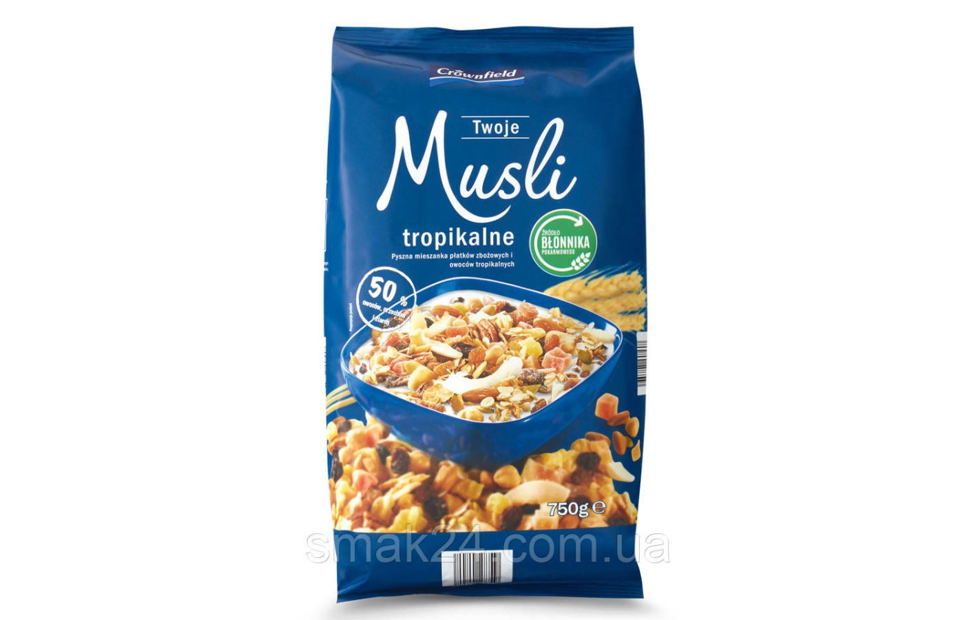 Мюсли Tropikalne Crownfield с тропическими фруктами, орехами и злаками 750г Германия