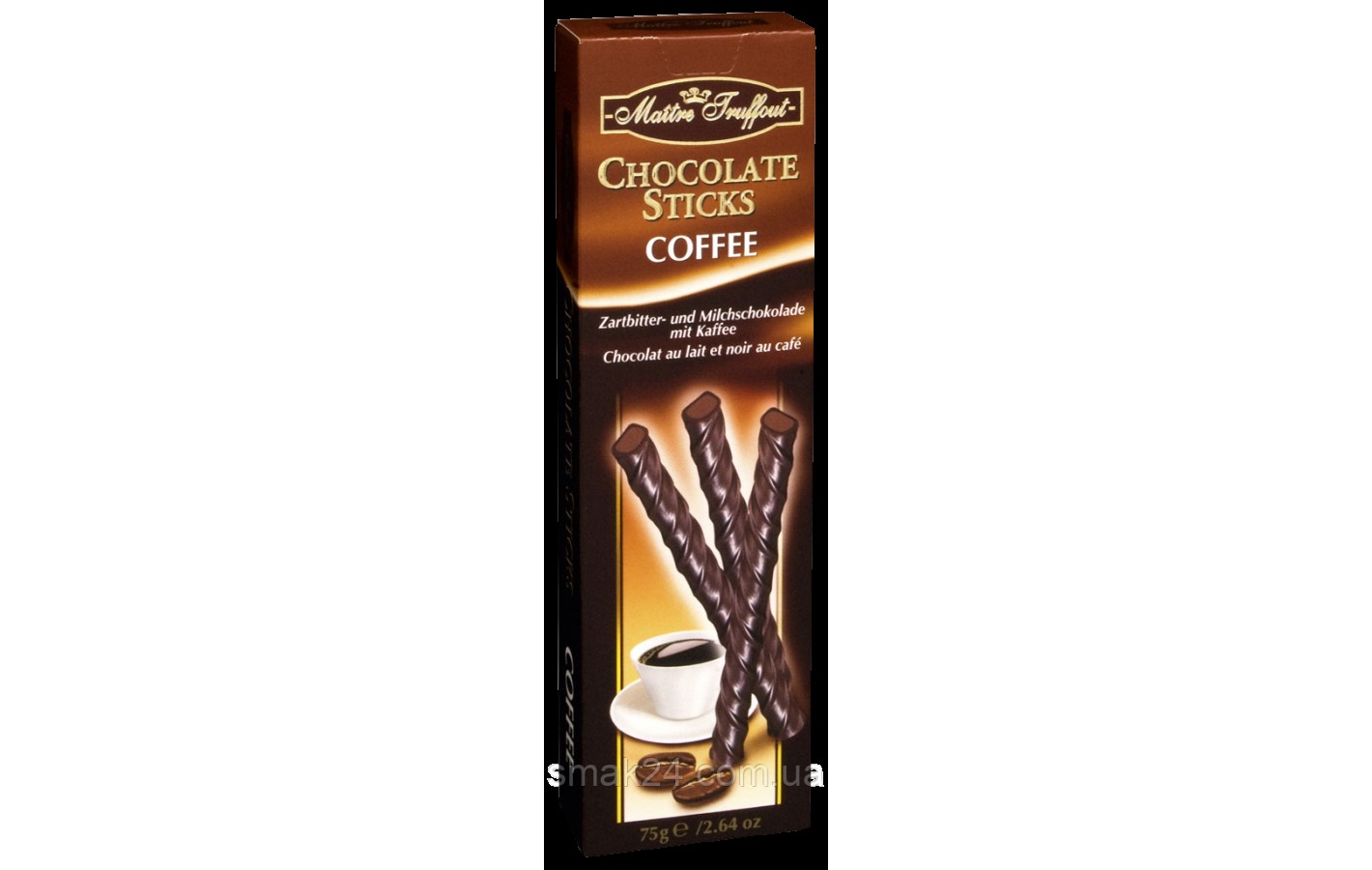Чорний шоколад з начинкою зі смаком кави Chocolate Sticks Coffee Maitre Truffout , 75 г