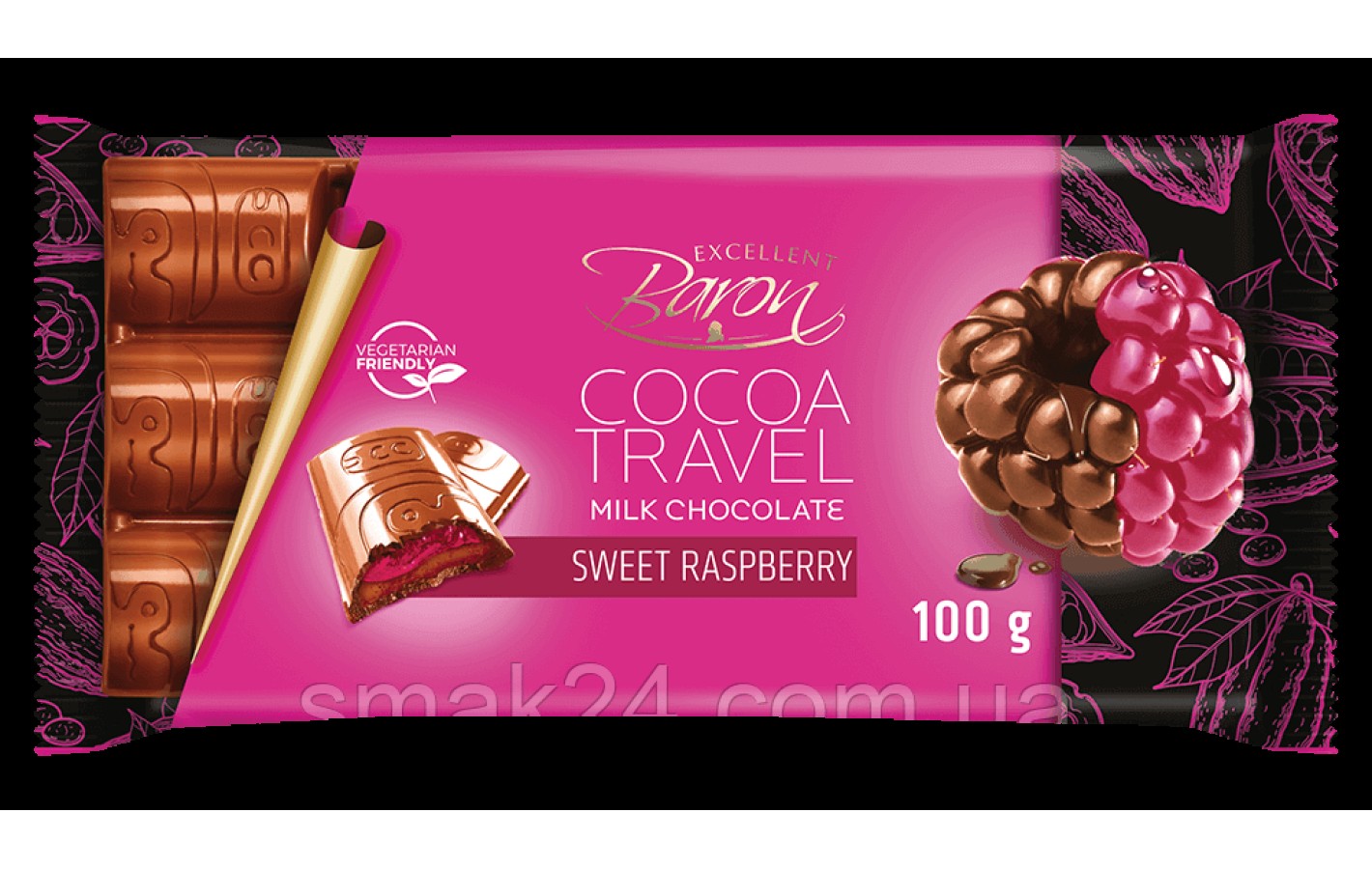 Шоколад молочний з малиною COCOA TREVEL Baron Польща, 100 г
