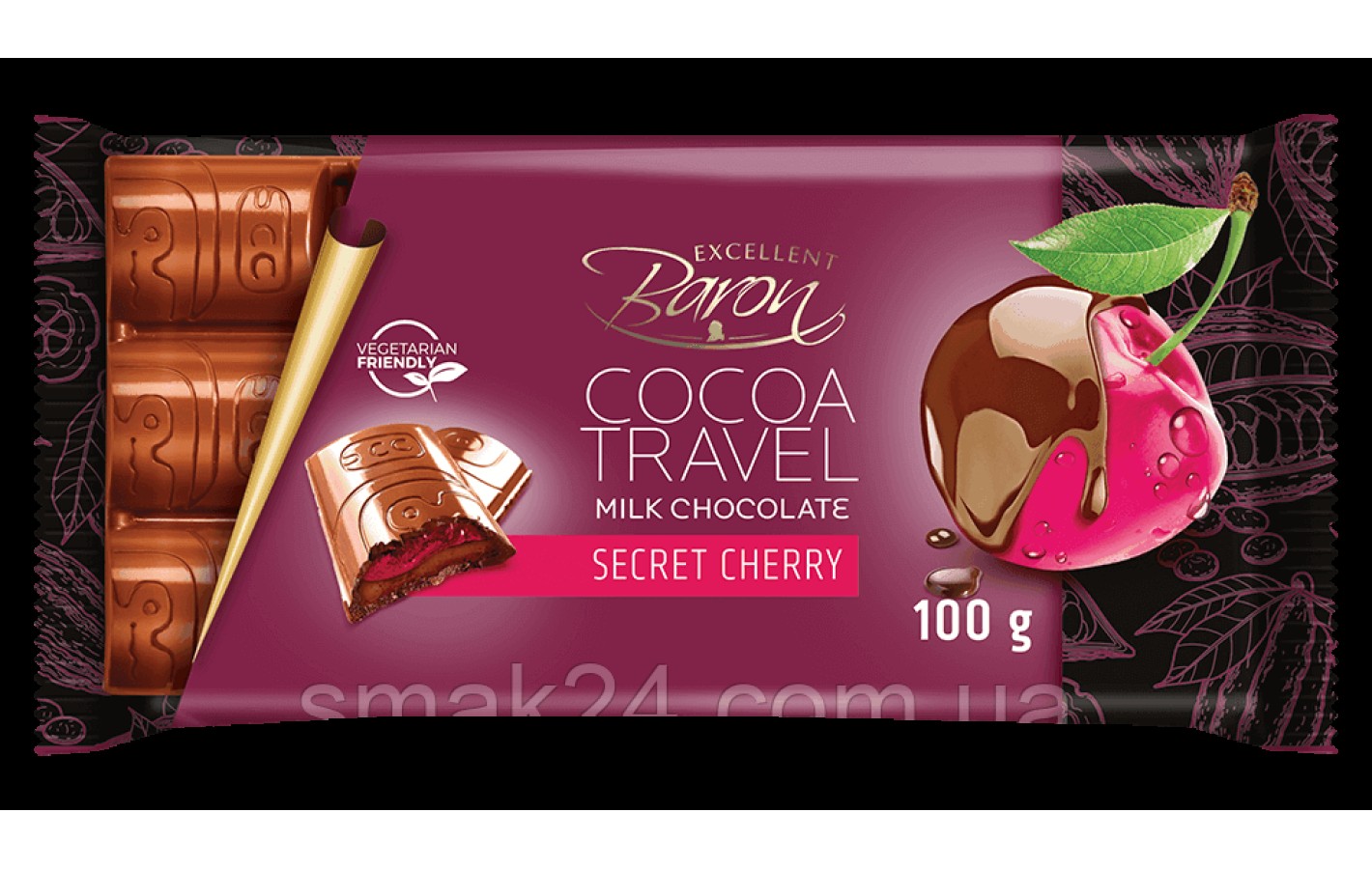 Шоколад молочный с вишней COCOA TREVEL  Baron  Польша, 100г
