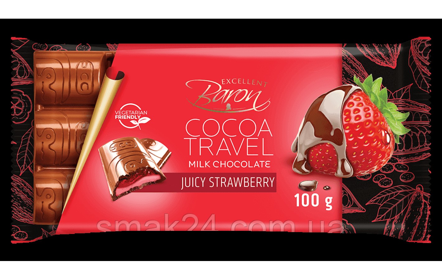 Шоколад молочний із полуницею COCOA TREVEL Baron Польща, 100 г