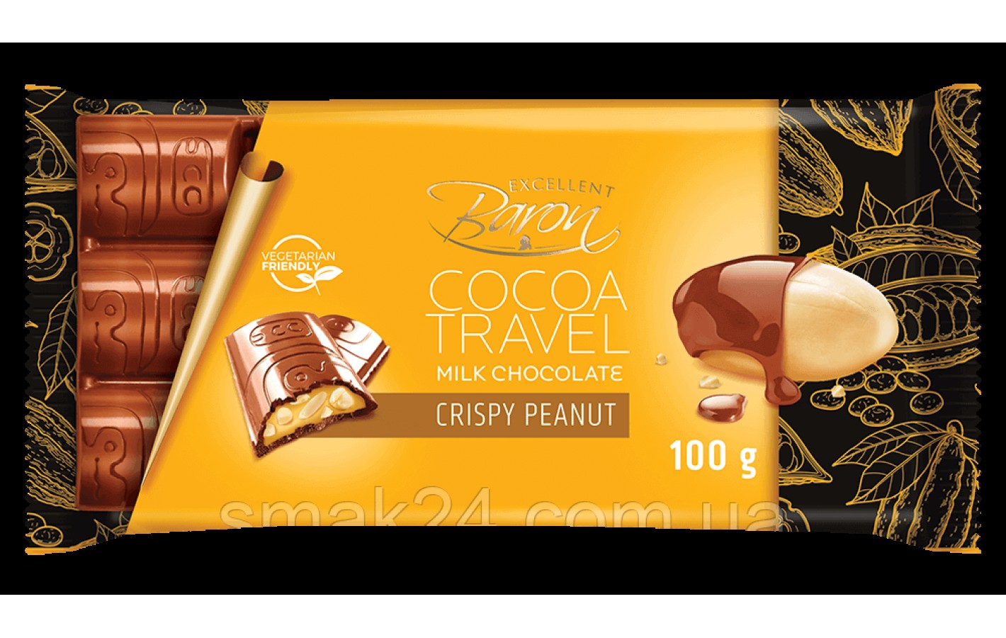 Шоколад молочний із хрустким арахісом COCOA TREVEL Baron Польща, 100 г