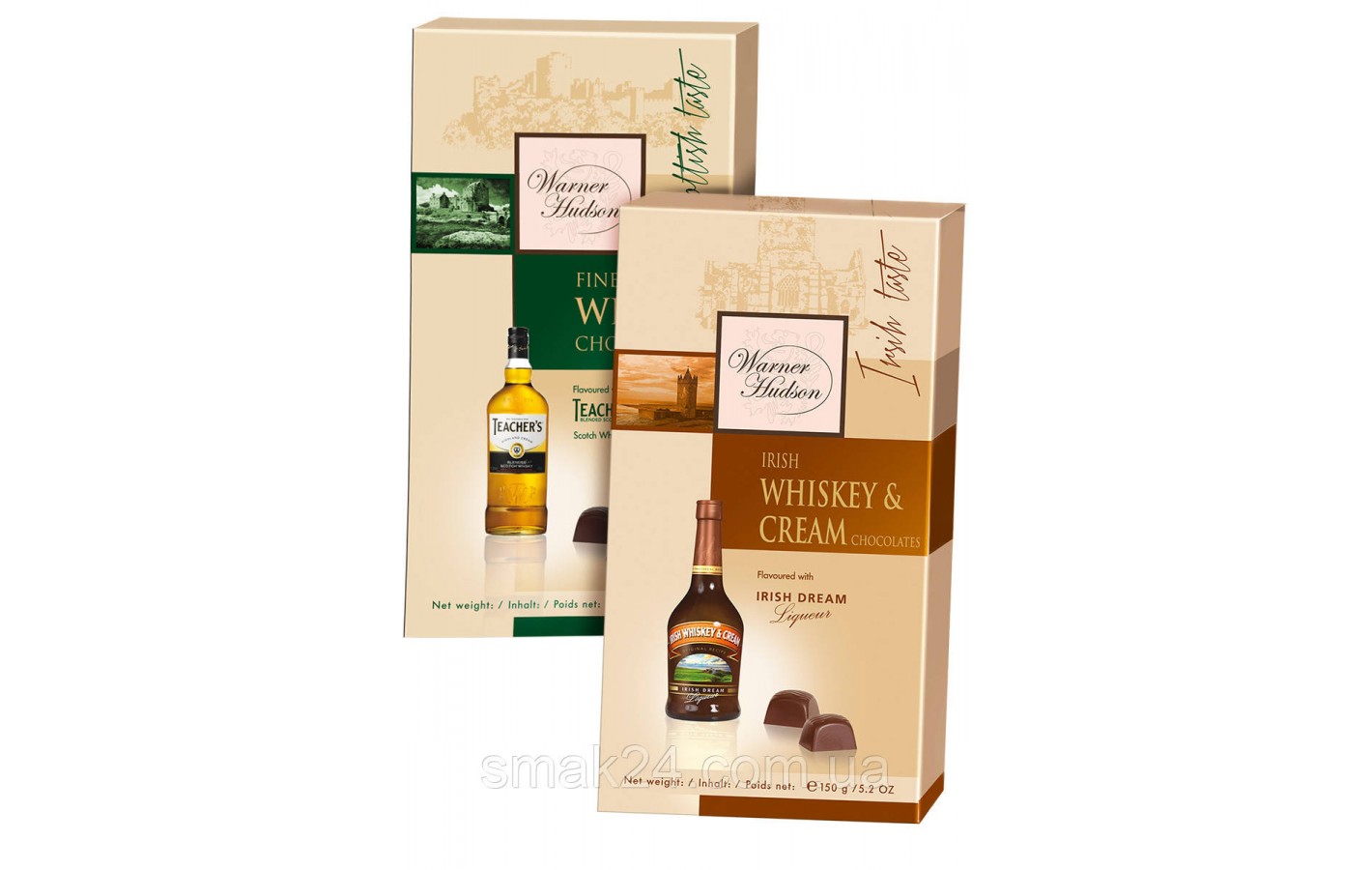 Шоколадные конфеты с виски Warner Hudson Irish Whiskey &Crem Liqueur (Ирландское виски и сливки) Германия 150г