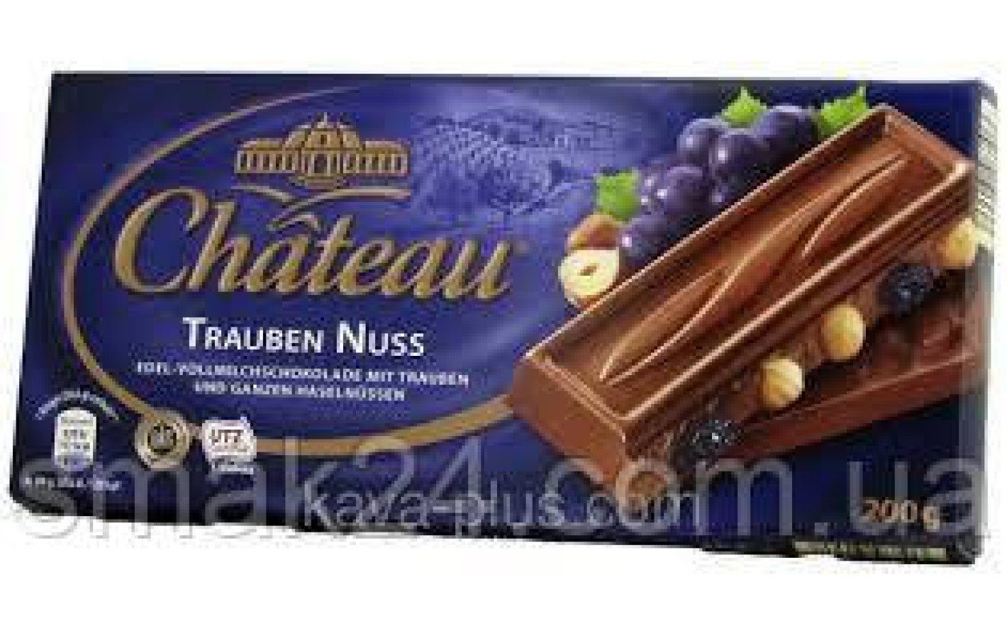Шоколад молочний з цільним лісовим горіхом та родзинками Feinherb Nuss Chateau Німеччина 200г