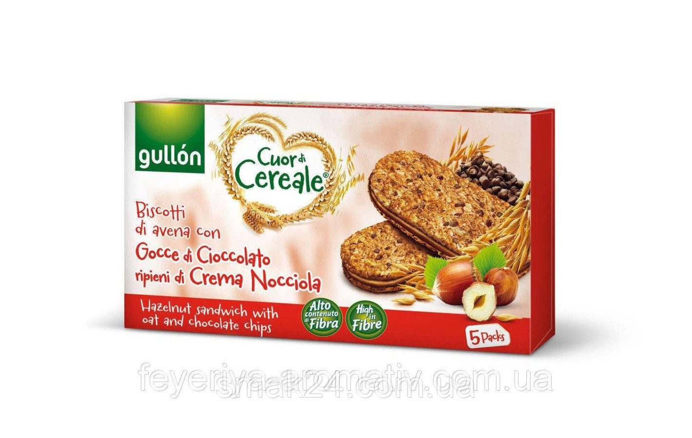 Печиво злакове із шоколадно-горіховим кремом Gullon Cuor di Cereale 220 г (5х44 г) Іспанія