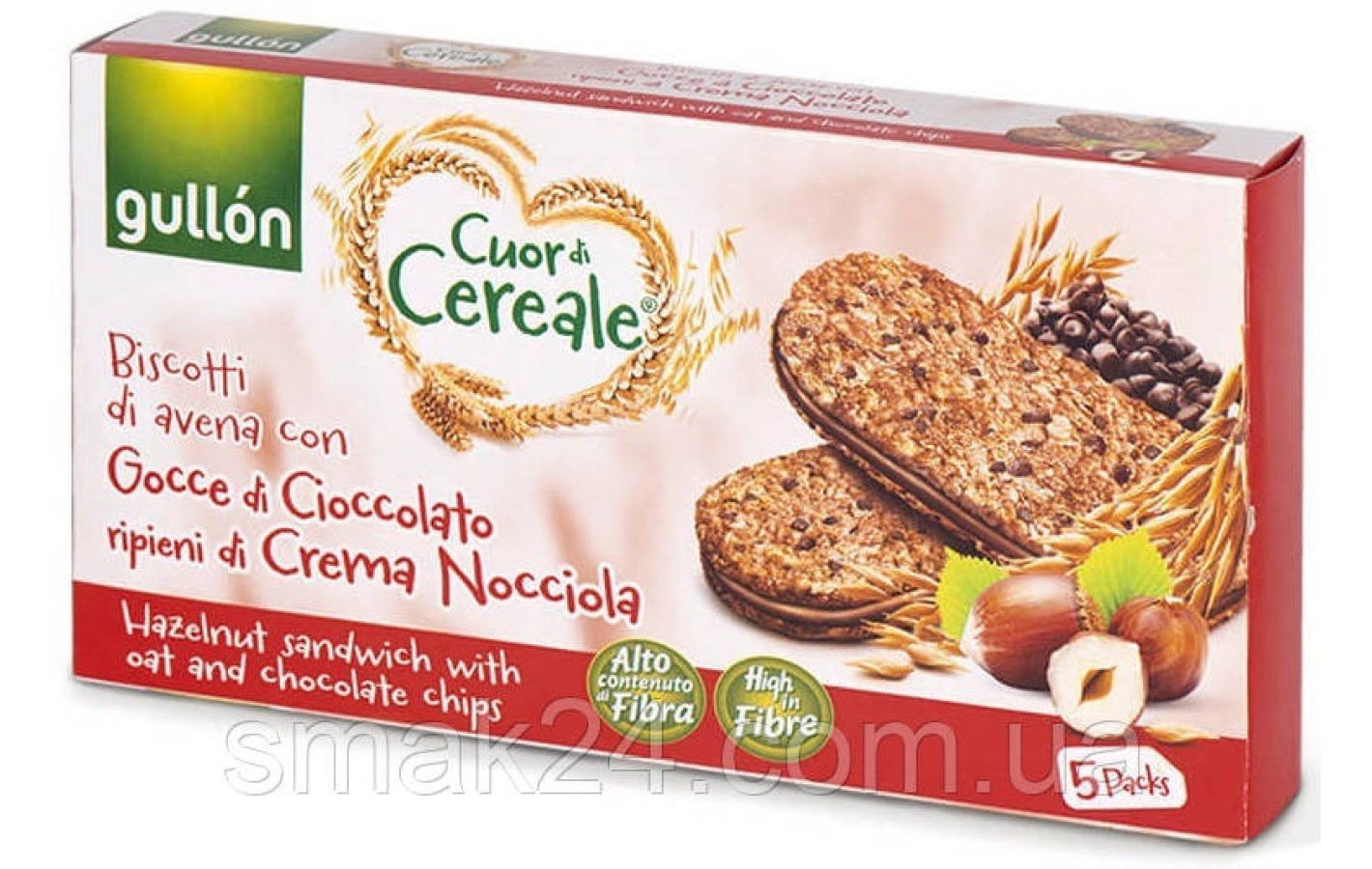 Печиво злакове із шоколадно-горіховим кремом Gullon Cuor di Cereale 220 г (5х44 г) Іспанія