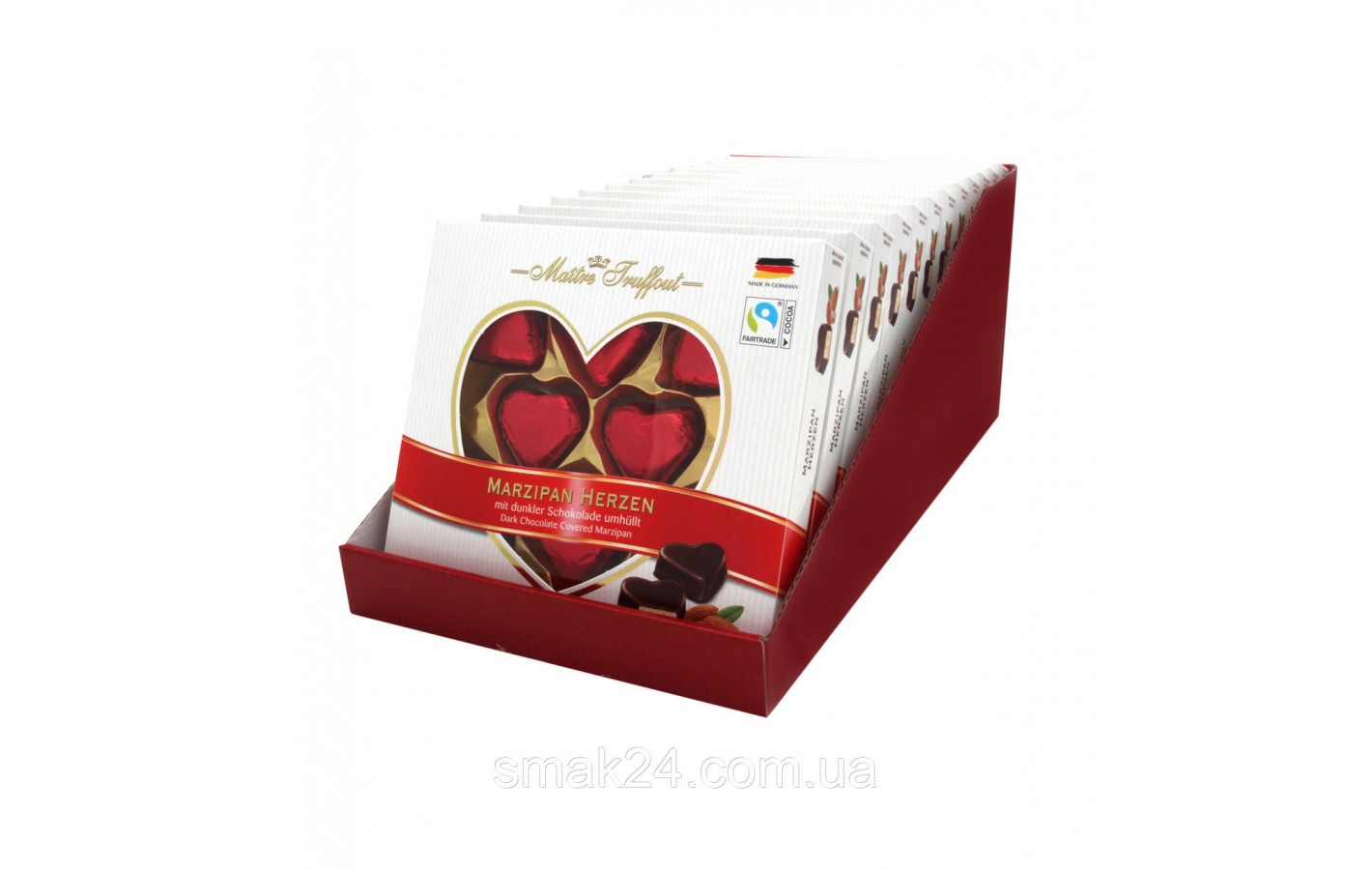 Конфеты марципановые в темном шоколаде Сердечки  Marzipan Herzen Maitre Truffout Австрия 110г