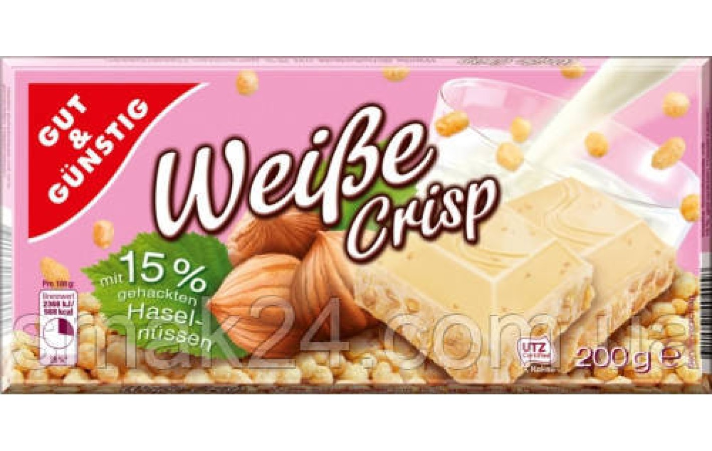 Шоколад  белый с лесным орехом Weibe crisp hasel-nussen Gut &Gunstig   Германия 200г