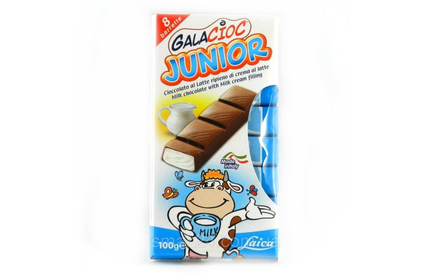 Шоколад молочный без консервантов с молочно-кремовой начинкой Junior  Laica 100г Италия