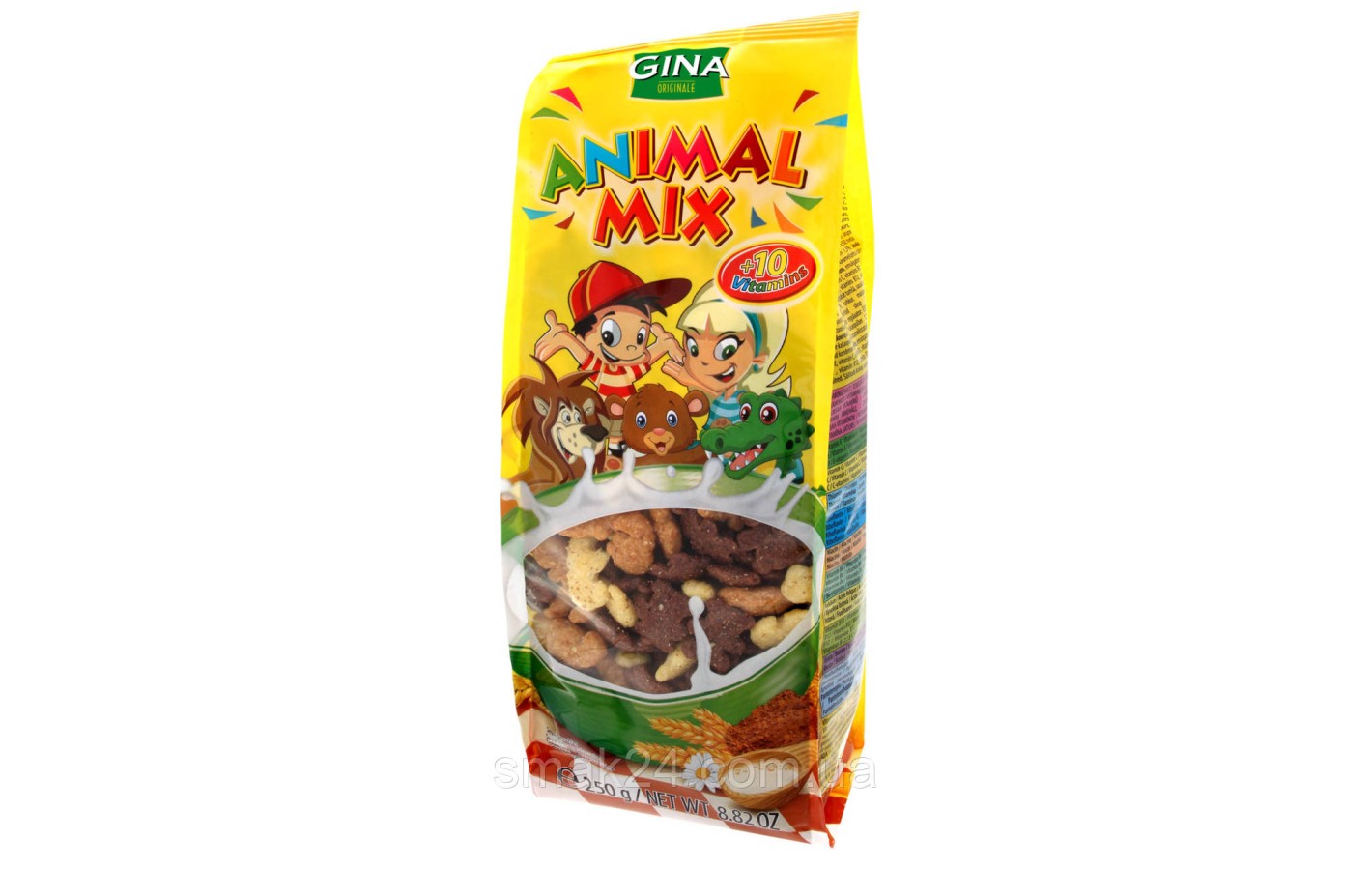 Хлопья  злаки в  форме животных с какао, карамелью и сладким вкусом Animal Mix Gina 250г Австрия