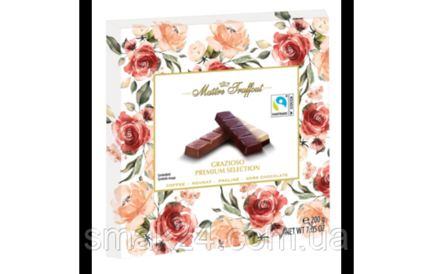 Шоколад Maitre Truffout Grazioso Австрія 200г (4 смаку в упаковці ...кава, нуга, праліне і темний шоколад